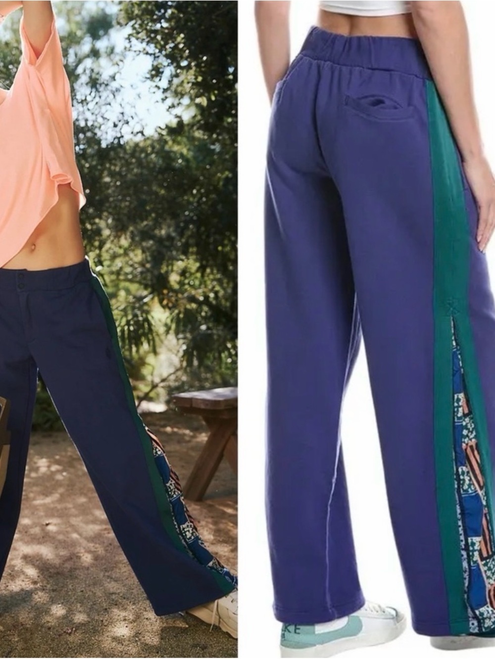 FP Movement by Free People Navy Wide-Leg Pants with Green Side Stripe